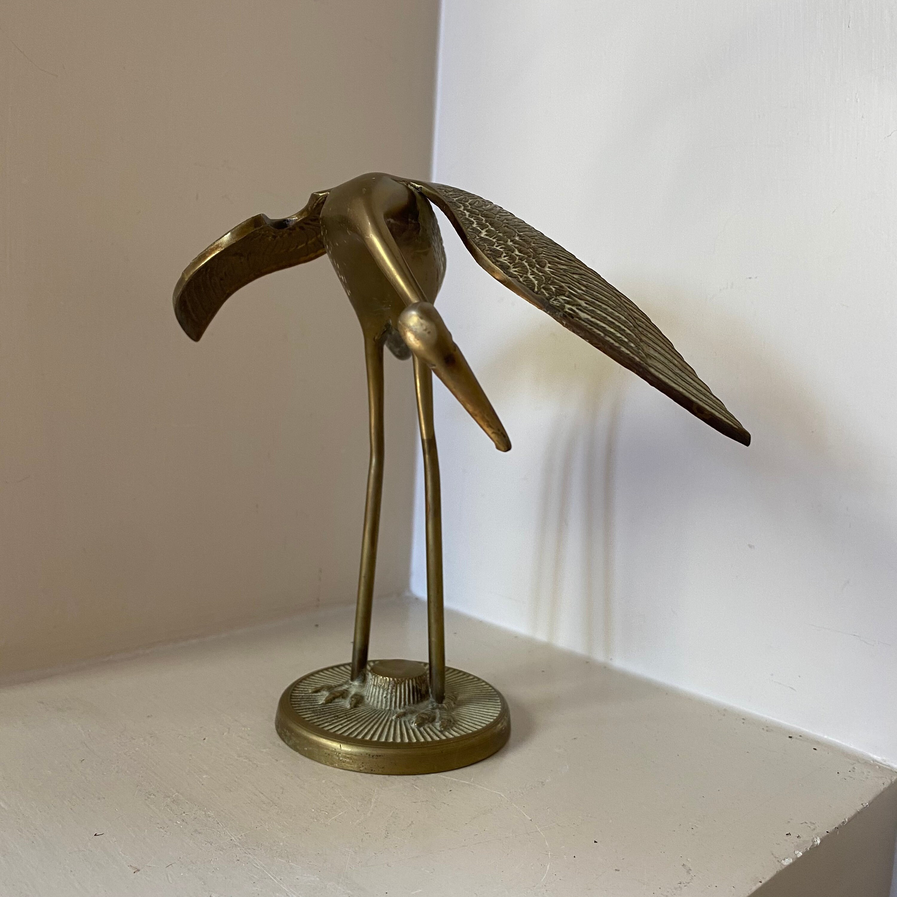 Vintage Brass Crane Hollywood Regency Figurine // Stork Heron Etsy