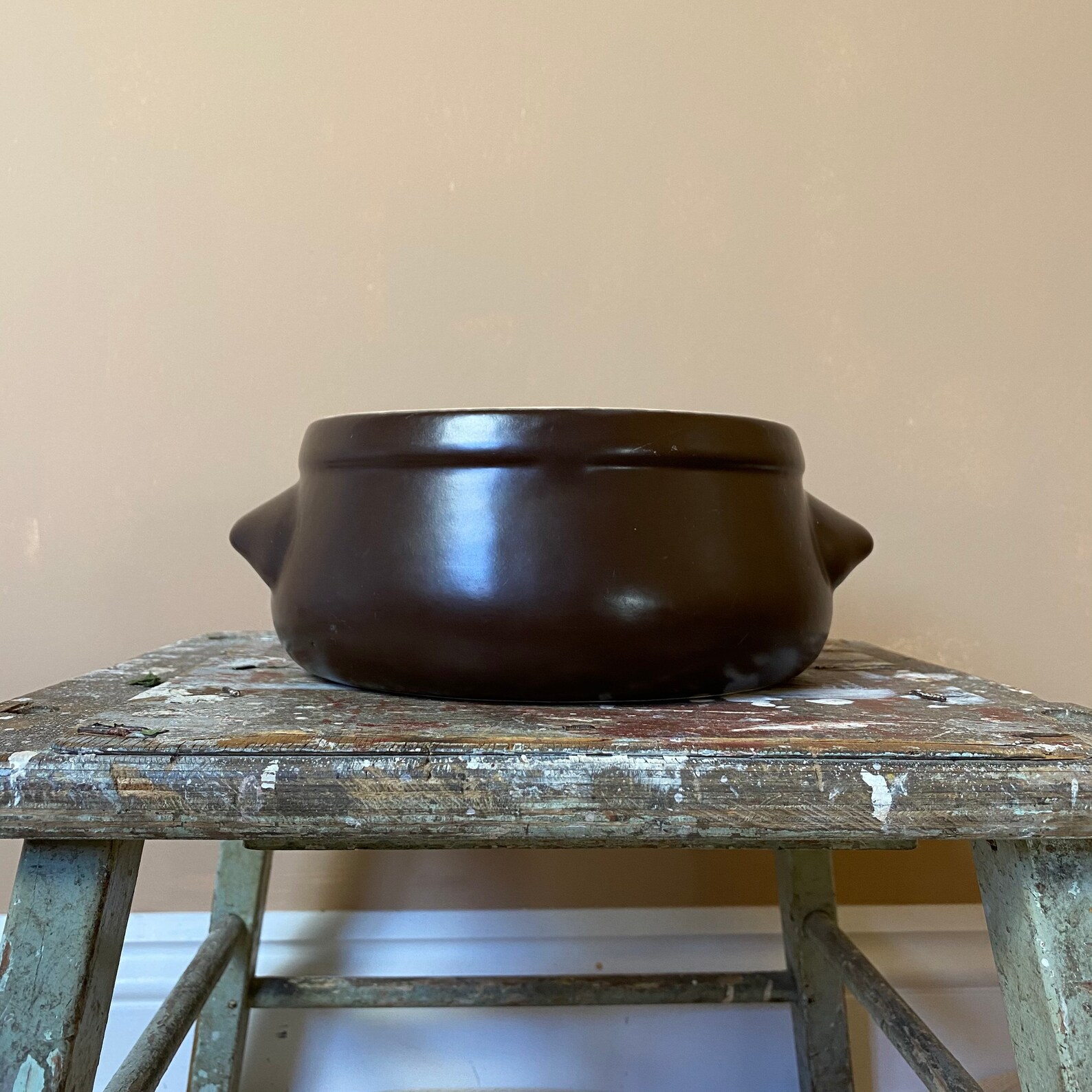 Large Vintage Heavy Deep Brown Stoneware Casserole Crock Pot Etsy
