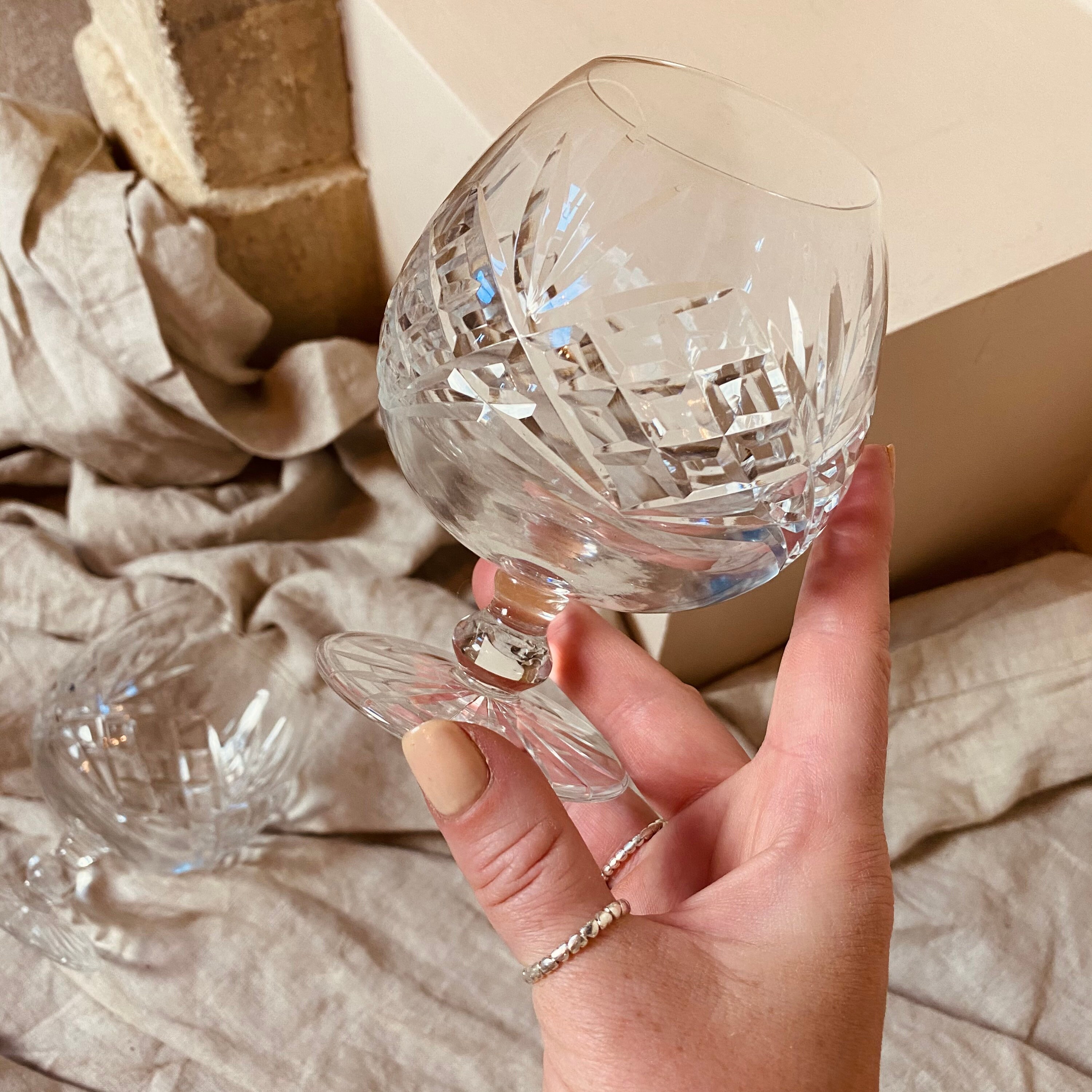 Beautiful Pair of Vintage Cut Glass Brandy Glasses // wine | Etsy