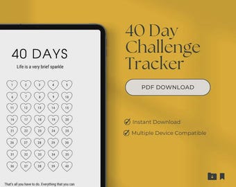 40 Day Challenge Tracker Printable | PDF Habit Tracker | Digital Printable | Productivity| Goal Tracker