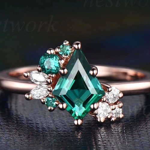 Emerald Cut Emerald Engagement Ring for Women Unique Diamond - Etsy