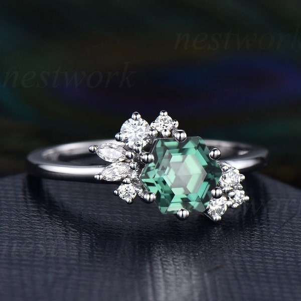 Green Sapphire Engagement Ring - Etsy