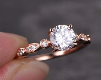 6.5mm Round Shaped Cut Moissanite Ring,Moissanite Engagement Ring,Diamond Wedding Band,Solid 14K Rose Gold,promise ring,gift for her