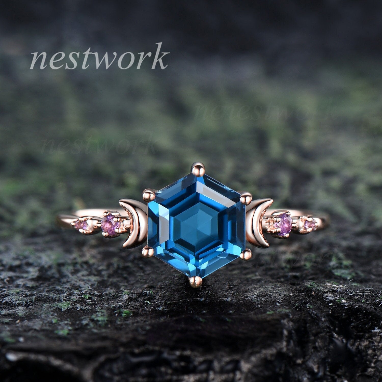 アンティーク英国 紫色の六角形カット アメジスト スターリングシルバー リング アンティーク英国 紫色の六角形カット アメジスト スターリング