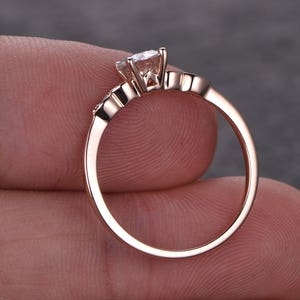 Moissanite Ring 5mm Round Cut Moissanite Engagement Ring rose gold,Diamond Wedding ring band,marquise set promise bridal anniversary ring image 9