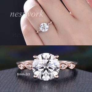 Moissanite Ring 5mm Round Cut Moissanite Engagement Ring rose gold,Diamond Wedding ring band,marquise set promise bridal anniversary ring 2ct-8mm
