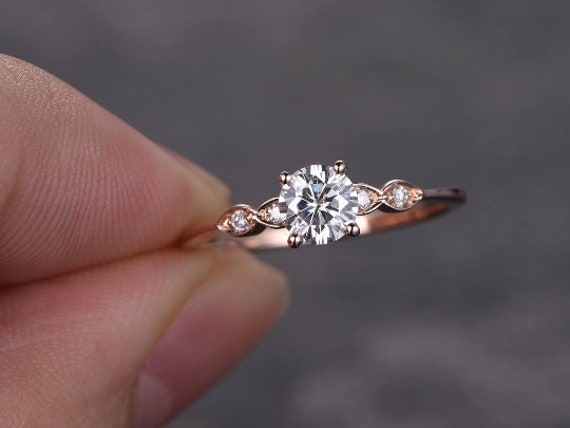 Vintage Inspired Forever One Moissanite Wedding Band - 14k Rose Gold  Moissanite Ring - Wedding Band - | Theresa Pytell | Jewelry Design