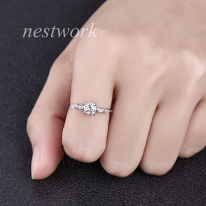 Moissanite Ring 5mm Round Cut Moissanite Engagement Ring rose gold,Diamond Wedding ring band,marquise set promise bridal anniversary ring image 6