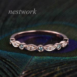 Alexandrite Wedding Band Women,Real Diamond Eternity Band Aniversary Ring Alxandrite Band Comfort Stack Ring June Birthstone 14k Rose Gold