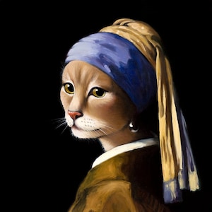 Print, Art Print, Cat Print, Kitten Print, Animal Print, Decor Print, Home Wall Art, Giclee Print, Girl with a Pearl Earring, &quot;Pearl&quot; Print