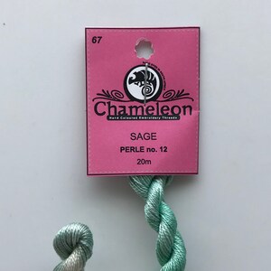 Chameleon Threads #67 Sage - perle cotton size 12 or 8 and stranded cotton available.