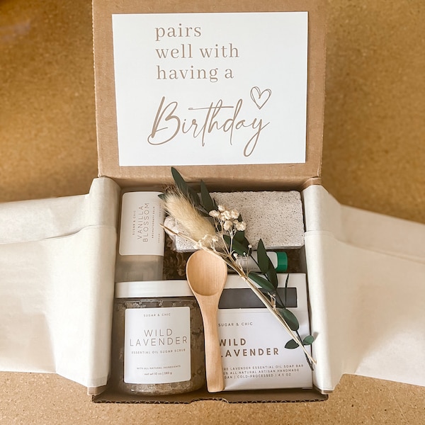 Spa Gift Set | Relaxing Birthday Gift for Her | Natural Sugar Scrub & Soap | New Mom Pamper Set | Friend Self Care Box | Coworker Thank You