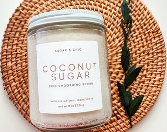 Natural Sugar Scrub | Best Exfoliating Coconut Body Scrub | Organic Hydrating Vegan Body Polish | Fragrance Free Self Care Spa Gift Him Her