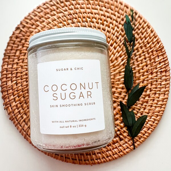 Natural Sugar Scrub | Best Exfoliating Coconut Body Scrub | Organic Hydrating Vegan Body Polish | Fragrance Free Self Care Spa Gift Him Her