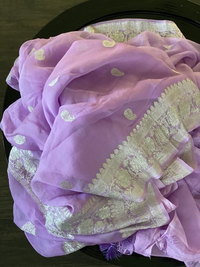 Banarasi pure chiffon silver zari work sarees Etsy