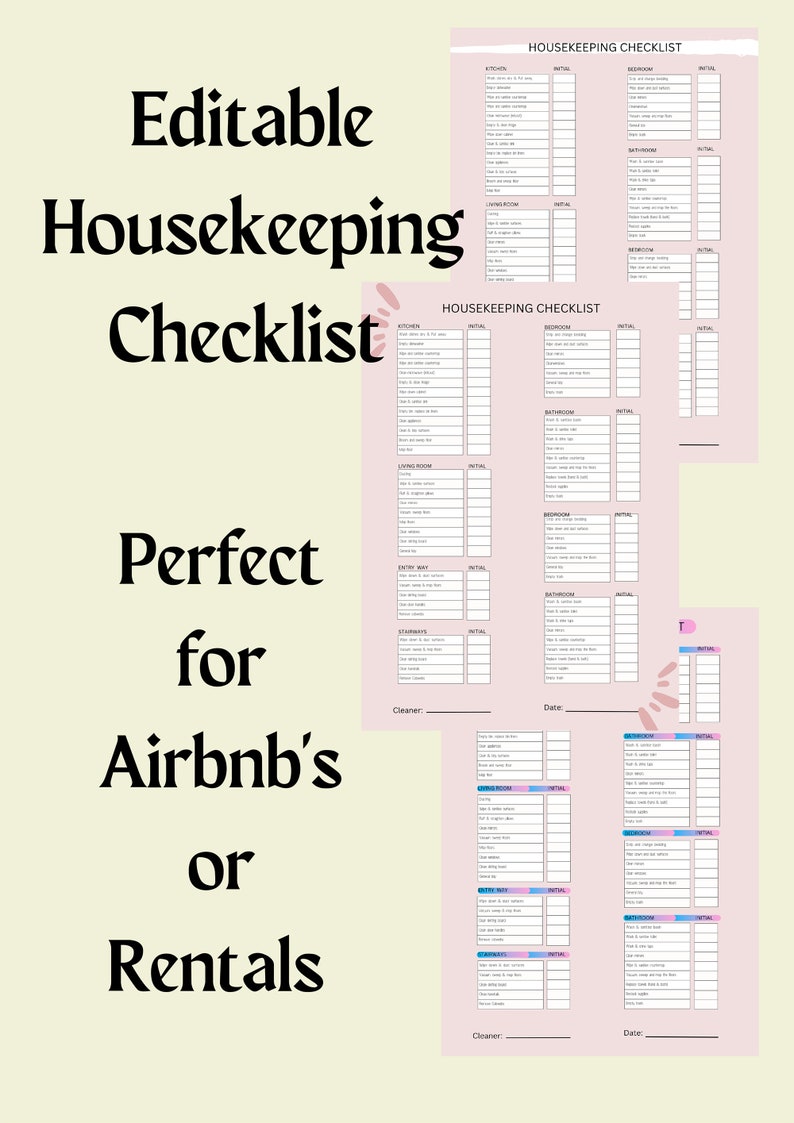 Editable Housekeeping Checklist Planner Cleaning Routine Etsy