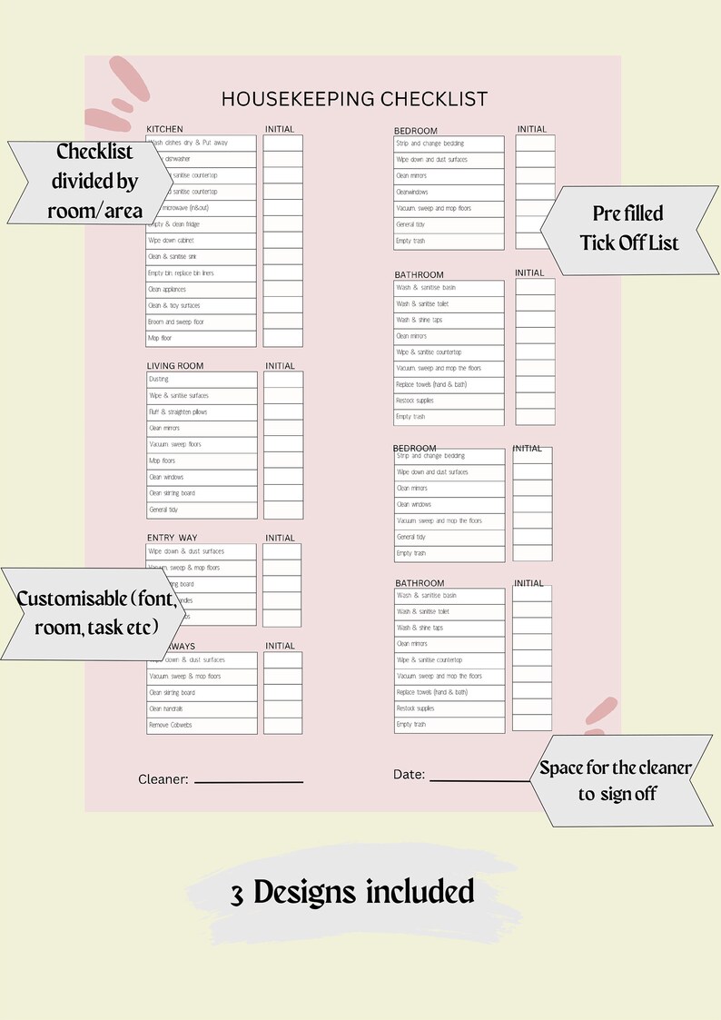 Editable Housekeeping Checklist Planner Cleaning Routine Etsy