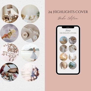 24 Boho Instagram Highlights| Canva Instagram Highlight Story| Feceless Social media Highlight Cover| Instagram story| Boho style Covers
