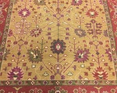 7.6x9.2 Hand crafted Soumak oriental rug. Unique art, life of tree floral design wool red fine weaving hand made gold red kilim rug