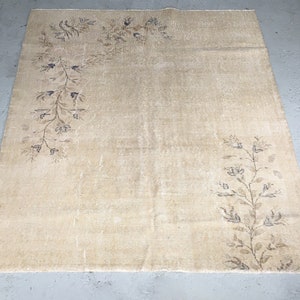 Alfombra turca vintage Oushak de 6 x 8 pulgadas, natural, de lana, para sala de estar, con estampado floral, decorativa, para dormitorio, clásica, Anatolia, beige.