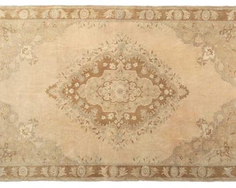 7x11 gorgeous Turkish vintage rug Hand knotted sivas fine area rug medallion faded handwoven oushak faded brown beige rug