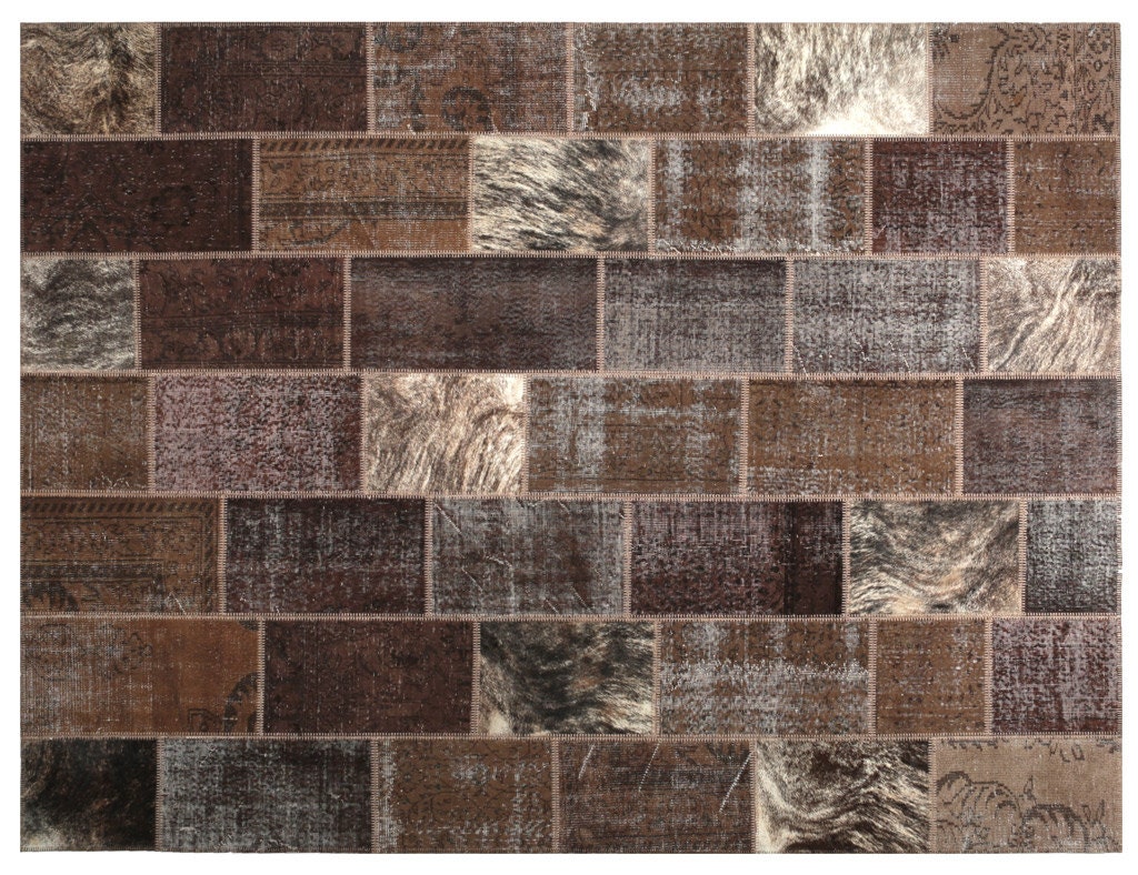 7'8"x10'2" Unique cowhide Leather Patchwork vintage Rug, Stylish Design Home Decor Carpet Area Rug, decorative cowhide Turkish vintage rug
