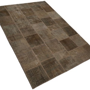 8'2"x11'6'' Vintage, tribal, gray brown Patchwork, Turkish Hand Knotted, big size hand made area