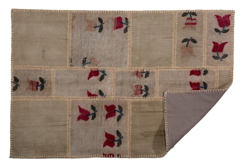 Turkish Floral Kilim Wool Area Rug Patchwork Rose 3x5 Beige Etsy