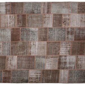 9'10"x13' Turkish vintage rug, brown area, vintage, Patchwork, Hand Knotted , large, big size