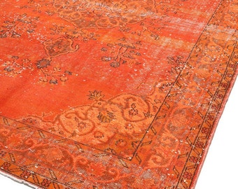 Alfombra naranja, alfombra de color naranja de 1,88 m x 2,84 m, alfombras anatolias, alfombras tejidas a mano, alfombras bohemias, alfombras, alfombras turcas, ALFOMBRA DE ÁREA