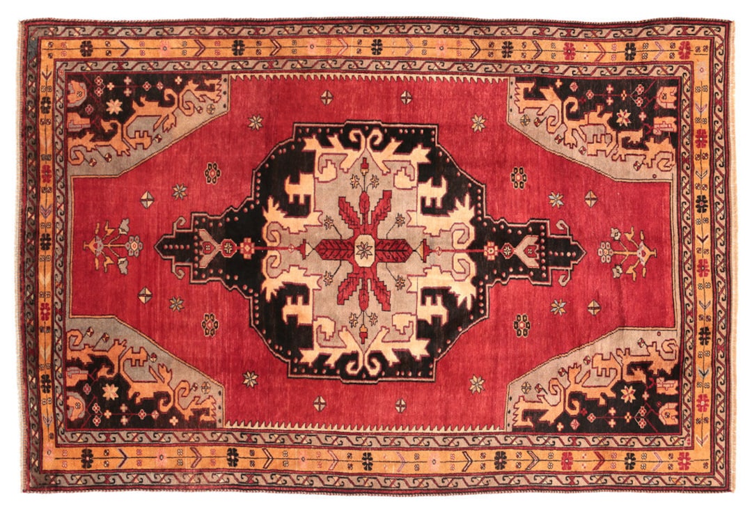 Vintage Traditional Turkish Red Rug 1950s Old Gorgeous Rugs Affordable ...