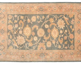 Caucasian Rug, Vintage Rug, Azerbaijani Rug, 9x11 Blue and Beige Rug, Turkish Rugs, wool rug, rustic rug, neutral color rug, home rug