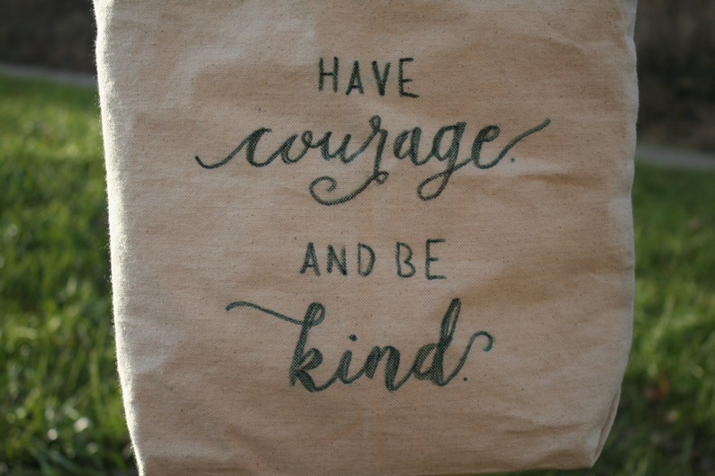 Large Hand-lettered Canvas Tote Bag with Fabric and Calligraphy Inspirational sayings