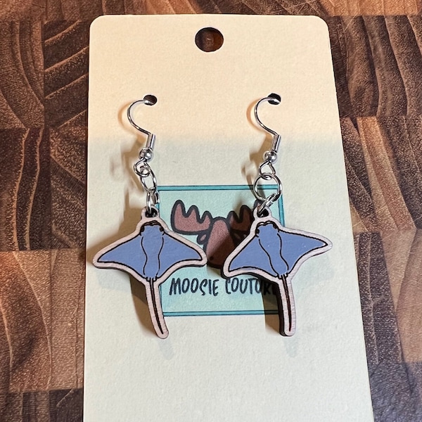 Wooden Stingray Earrings - Stingray Stud Earrings - Stingray Dangle Earrings - Cownose Ray Earrings