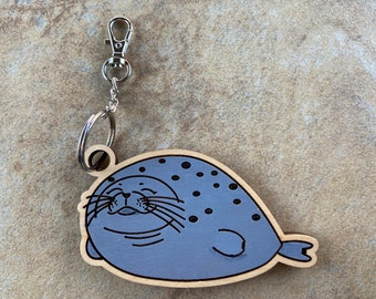 Etiqueta de mochila con foca del puerto, llavero con foca, dije con cremallera, regalo para amantes de los pinnípedos