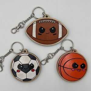 Personalized Kawaii Sports Ball Bag Tag: Engraved Maple Plywood Backpack Tag