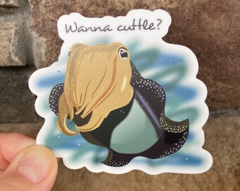Cute Cuttlefish Vinyl Sticker, Ocean Lover Gift (2.75”x3”)