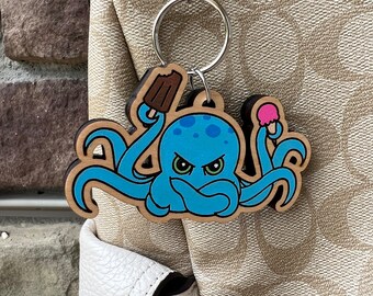 Grumpy Octopus Keychain: Personalized Backpack Tag