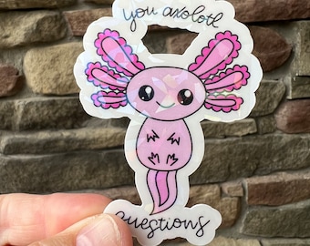 Holographic Axolotl Sticker, Water Bottle Decal