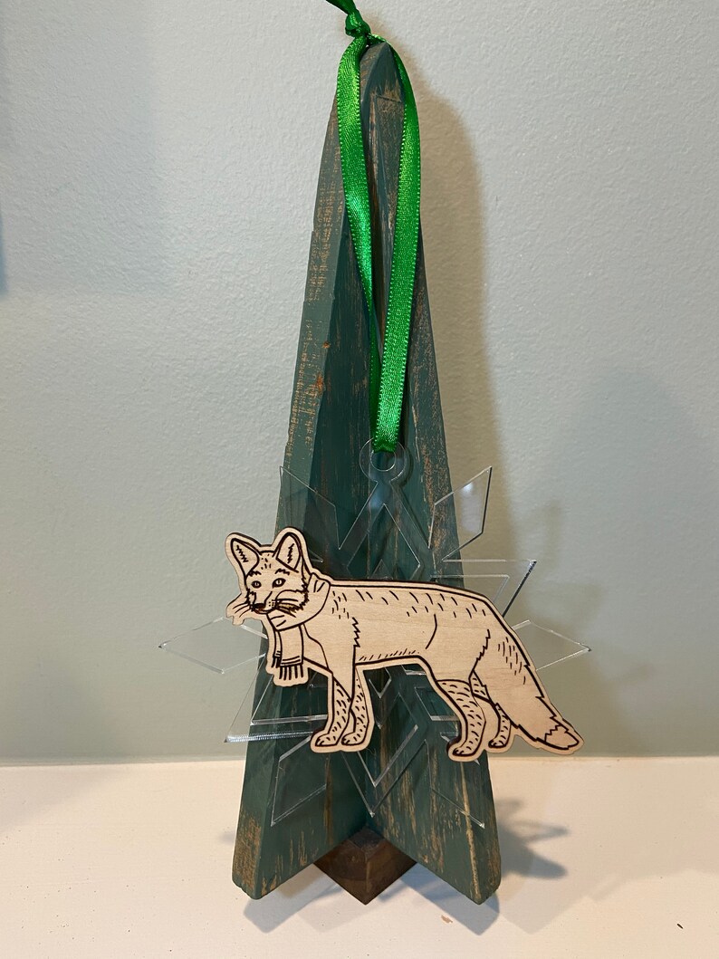 Cute Laser Cut and Engraved Fox Christmas Ornament with Snowflake