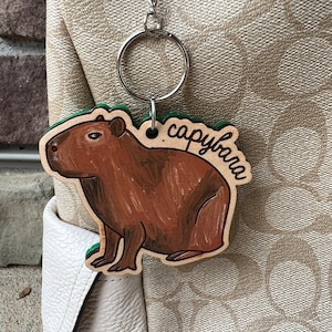 Personalized Capybara Keychain: Hand-Painted Maple Backpack Tag