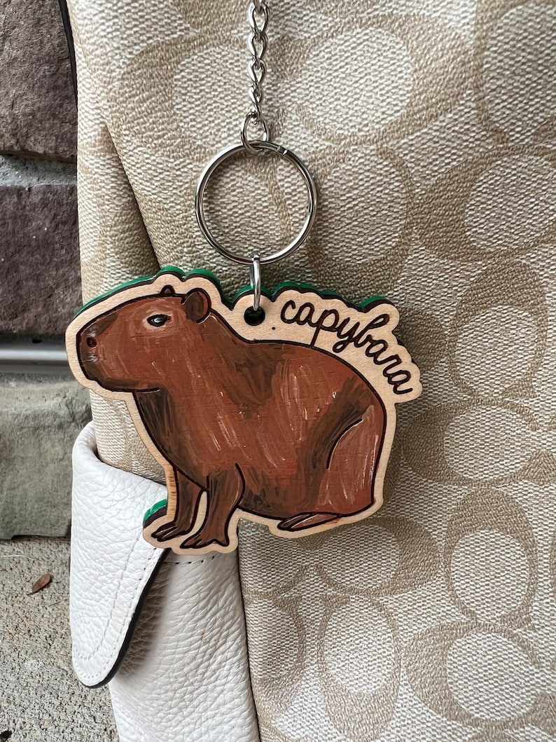 Personalized Capybara Keychain: Hand-painted Maple Backpack Tag - Etsy