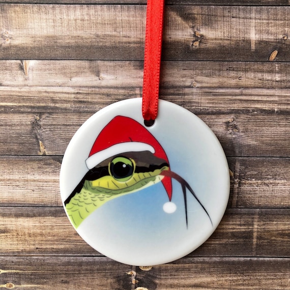 Round Porcelain Holiday Snake Ornament For Snake Lovers Snakes Etsy
