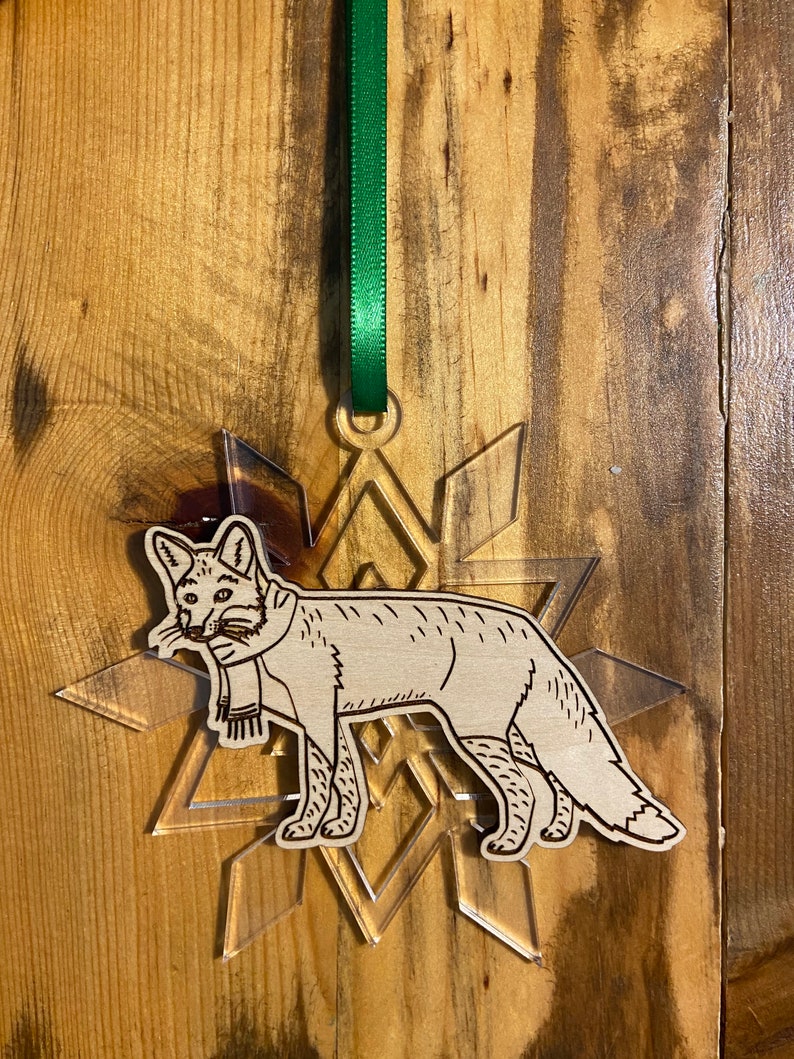 Cute Laser Cut and Engraved Fox Christmas Ornament with Snowflake