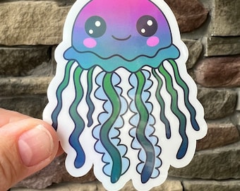 Pegatina holográfica de medusa para botella de agua