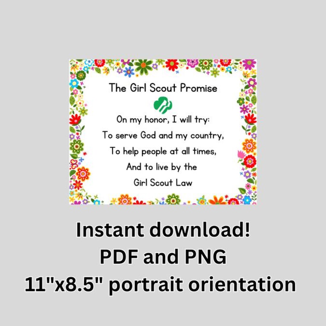 Girl Scout Promise PDF, PNG Printable, Digital Download 11x8.5 Portrait ...