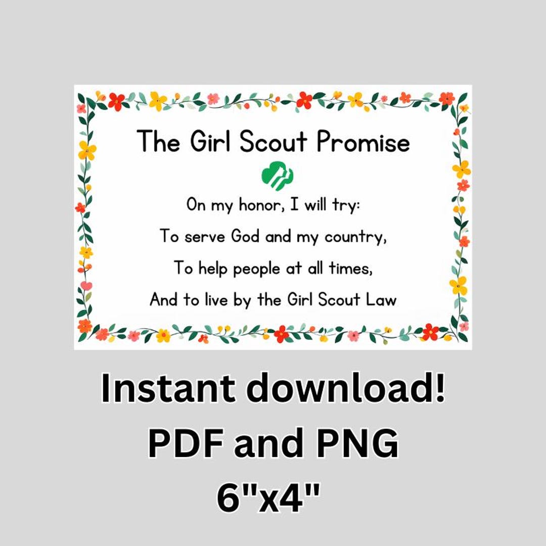 Girl Scout Promise PDF PNG Printable Digital Download (6 quot x4