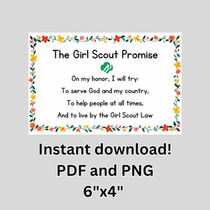 Pfadfinderin Versprechen - PDF, PNG druckbar, digitaler Download (6 "x 4 ") einfache Weinrebe Rahmen