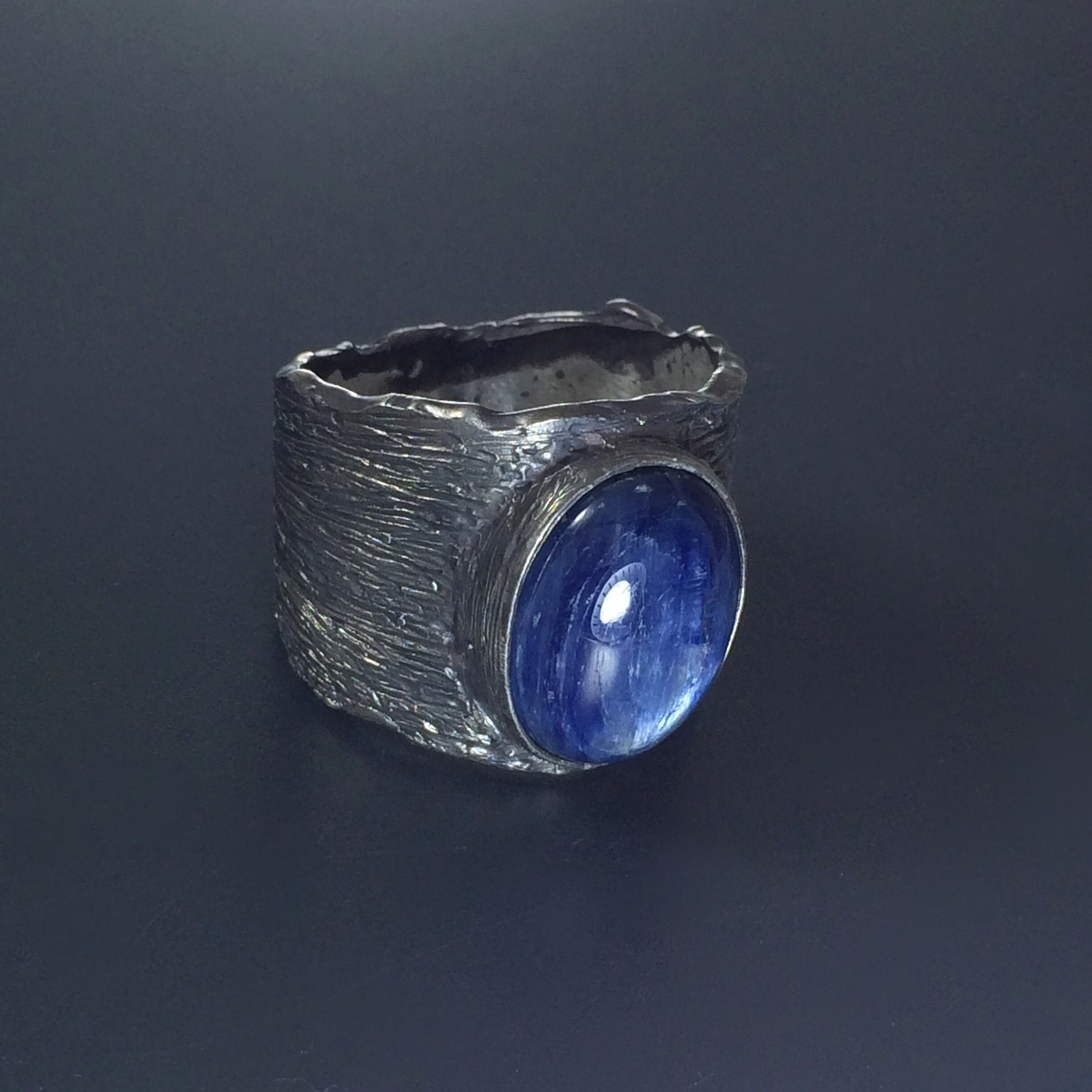 Men's Kyanite Tree Bark Ring Nature Inspired Chunky Etsy