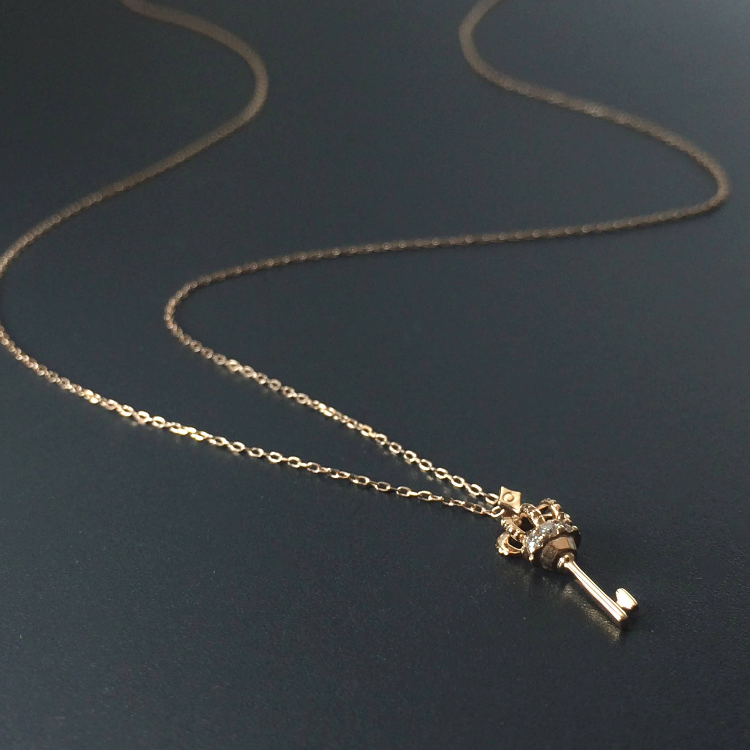 Dainty Crown Key Diamond Necklace Symbolic Jewelry - Etsy